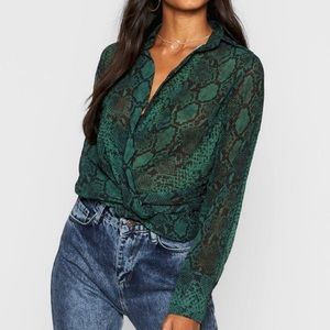 Snakeskin Print Plunge Front Shirt